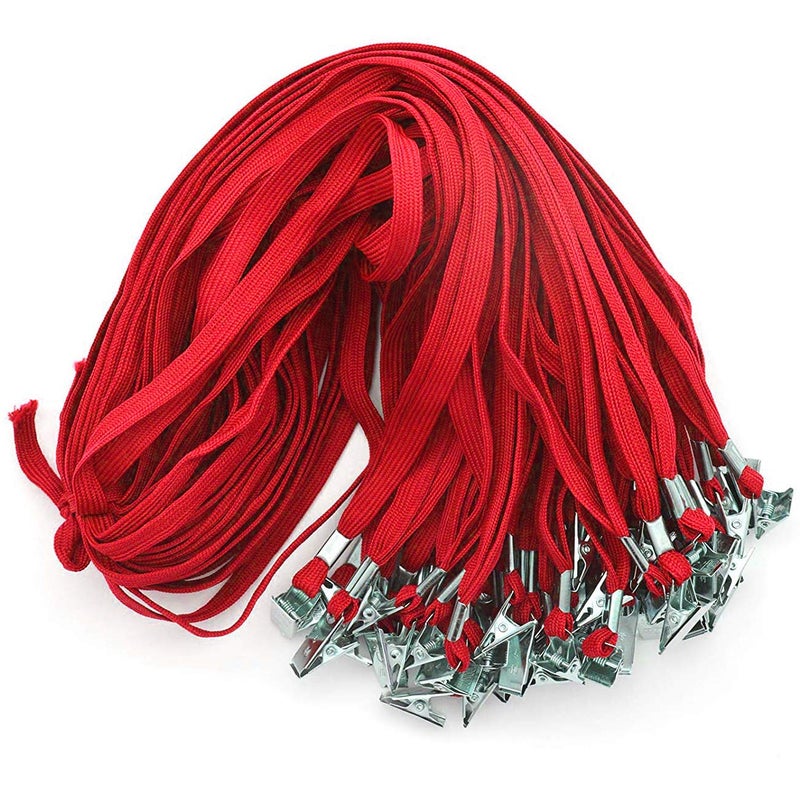 Beebel Red Lanyard 50PCS 32-Inch Flat Lanyards with Badge Clip (Red) - Image 1
